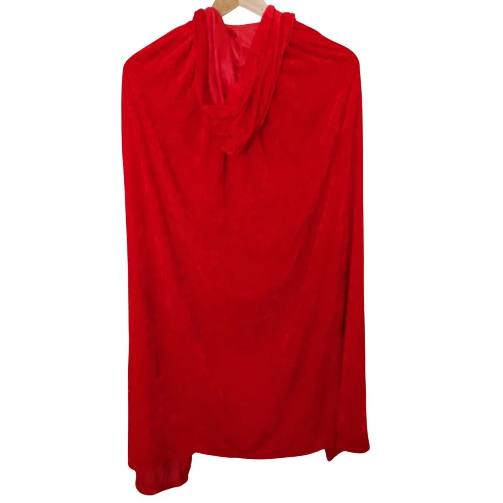 Red Hooded Cape Kids Crushed Velvet Costume Cloak Medival Folk Woodland Cosplay